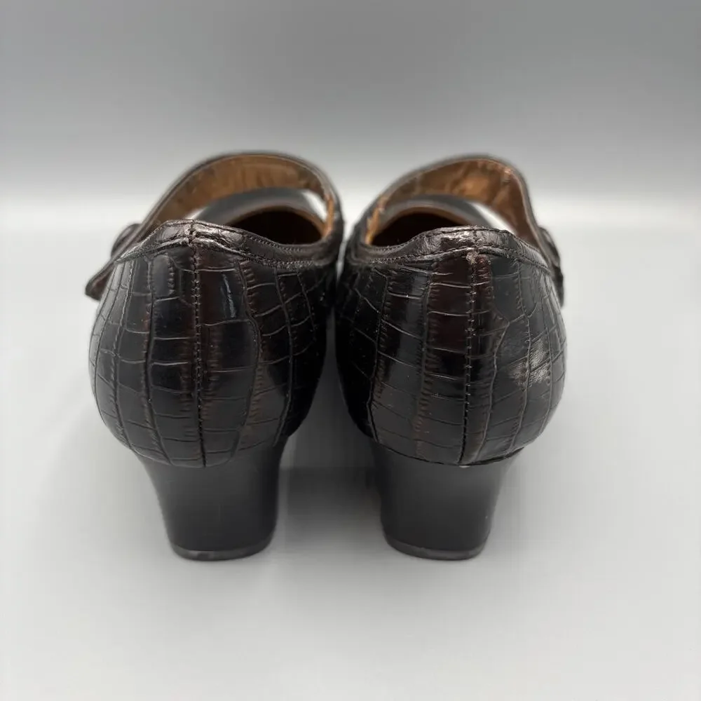 Lifestride Heels Size 8 Brown Mary Jane Square Toe Dark Academia Twee Crocodile